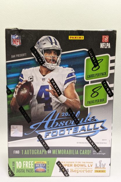A blaster box of 2020 Panini Absolute Football cards. cards